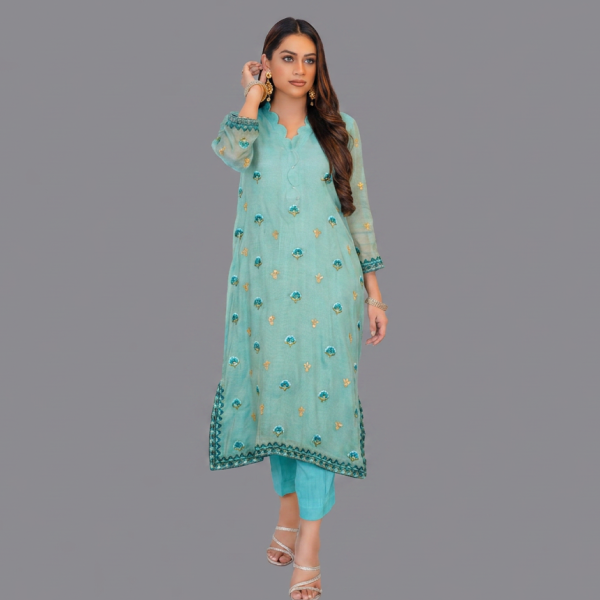 Seafoam Serenity Embroidered Silk Set