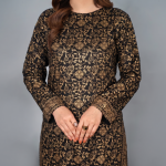 Charcoal Black & Antique Gold Metallic Lattice 2-Piece Tunic Set