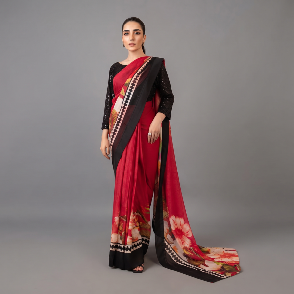 Maroon/Black Sari