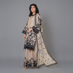 Beige and Black Embroidered Three-Piece Ensemble