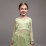 Green Embroidered Girls' Kurta & Palazzo Set