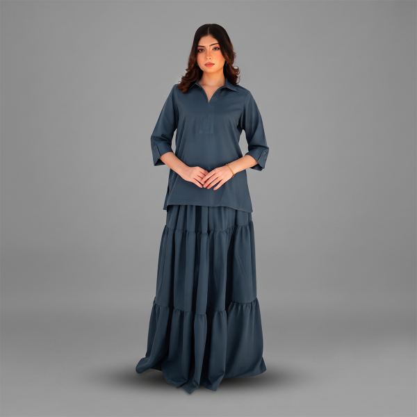 Steel Blue Tiered Co-Ord Set