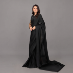 Elegant Black Satin Saree with Embellished Sleeves