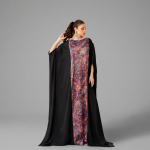 Midnight Tapestry: Printed Panel Kaftan Abaya