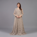 Manahil Embroidered Desert Taupe  3-Piece Festive Organza Sharara Set