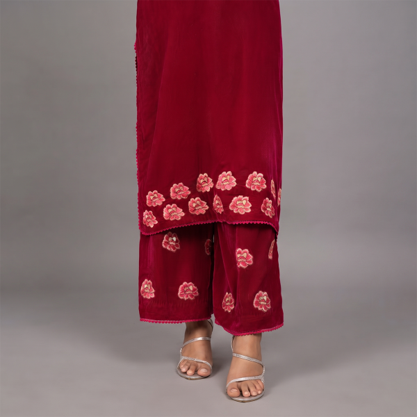 Ruby Blossom Embroidered Co-Ord Suit