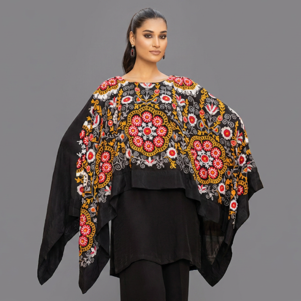 Bohemian Noir Embroidered Cape Co-ord Set