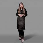 Black and Gold Foil Printed Kurta with Bordered Trousers Set