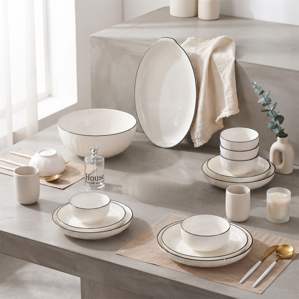 Underglaze Color Nordic Black Moon Non-slip Household Ceramic Tableware Set Fish Plate Free Combination Gift