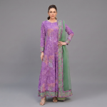 Printed Purple Kalidaar Maxi Set