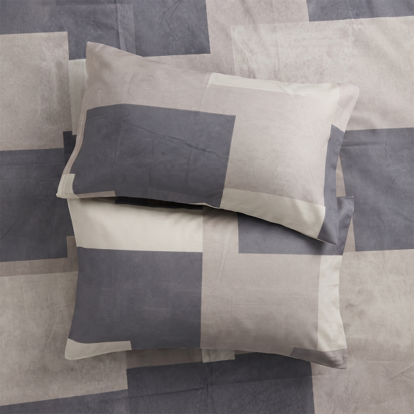 Modern Geometric Block Cotton Double Bedsheet With Pillow Set