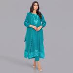 Gold Silk Ensemble with Botanical Ivory Embroidery