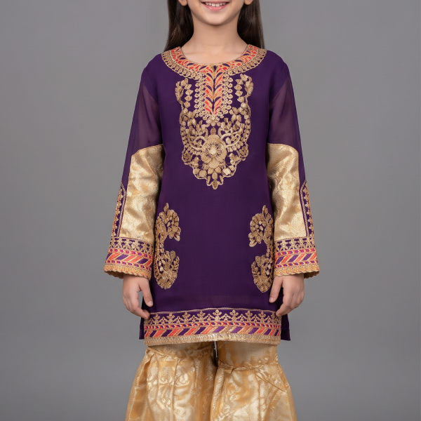 Royal Amethyst Embroidered Gharara Set for Girls