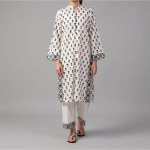 White & Black Printed Kurta Trouser Set