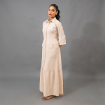 Beige Button-Down Tiered Maxi Dress