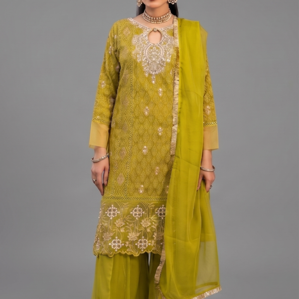 Olive Green Minimalist Embroidered Co-ord Set