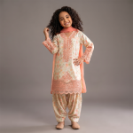 Peach Floral Embroidered Girls’ 3-Piece Suit