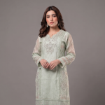 Mint Green Embroidered Chiffon Kurti Set