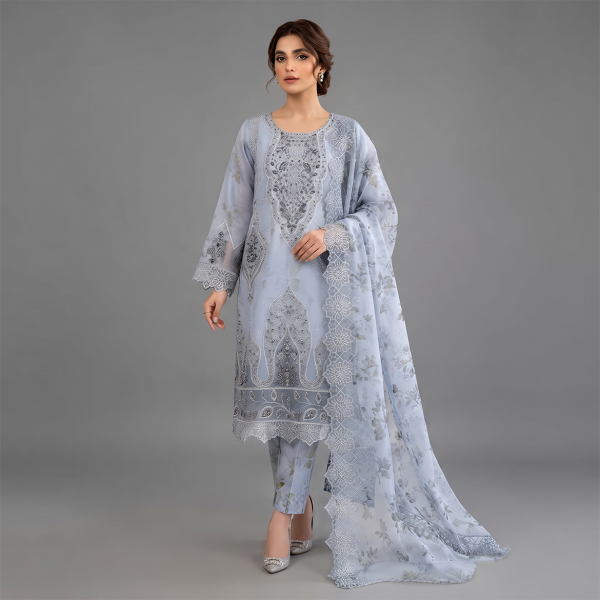 Slate Grey Embroidered Chiffon Suit