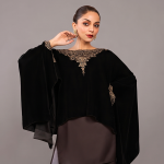 Opulent Black Embroidered Cape Set