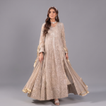 Manahil Embroidered Camel Brown 3-Piece Festive Kalidaar Set