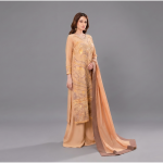 Gilded Peach Embroidered Festive Organza Suit