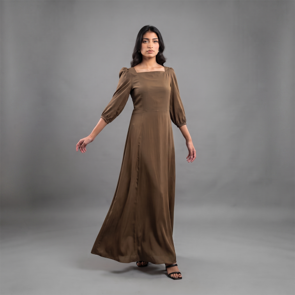 Mocha Elegance Satin Maxi Dress
