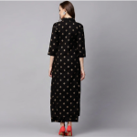 Classic Black & Gold Co-ord Kurta Set with Foil-Printed Motifs