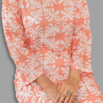 Peach Coral Printed Kurti with Wide-Leg White Trousers