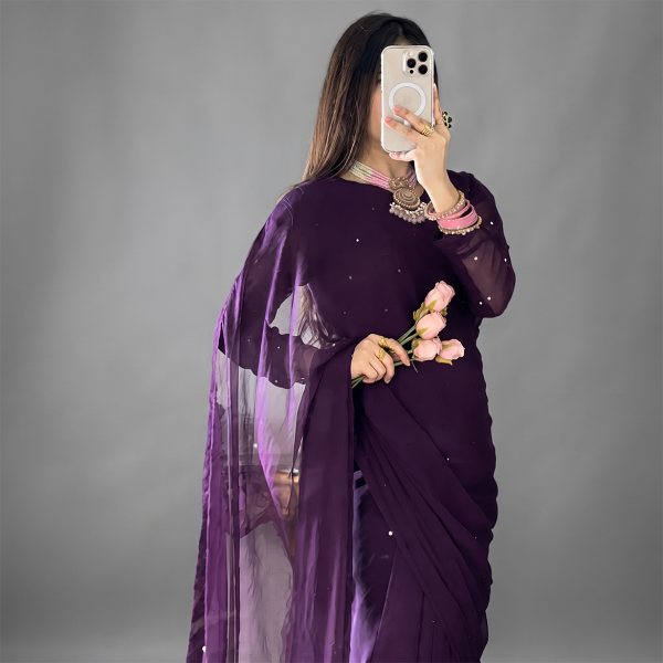 Royal Plum Starlight Chiffon Saree
