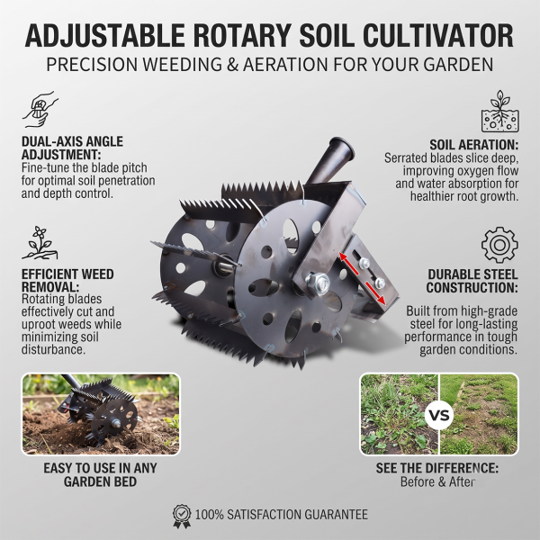 New Wheeled Weeding Tool Multifunctional Hand Push Soil Loosening Hoe Micro Tiller Soil Loosening Weeding Tool Thickened Manual