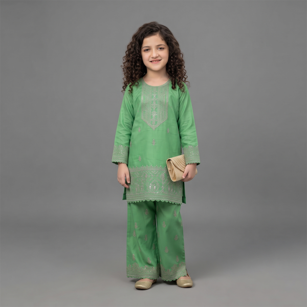 Mint Green Embroidered Festive Suit for Girls