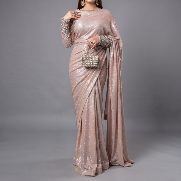 Champagne Starlight Drape Saree