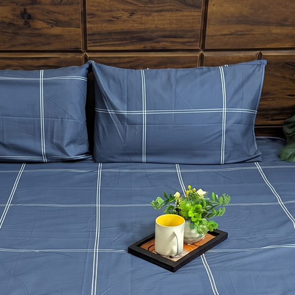 Classic Navy Cotton Double Bedsheet With Pillow