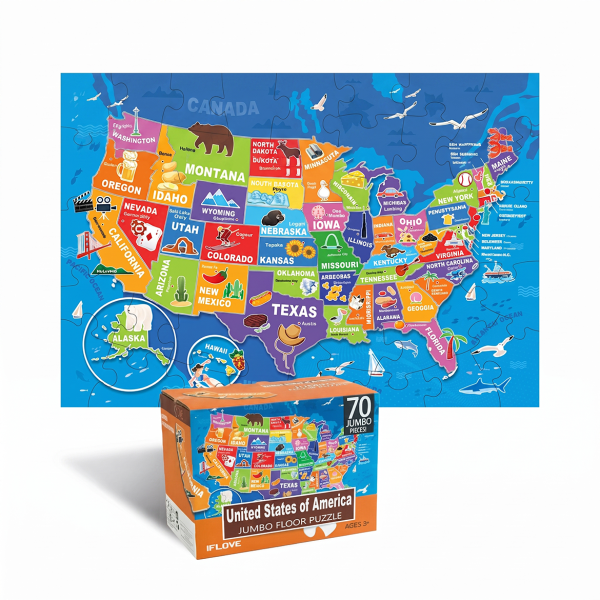 48-Piece National and World Map Puzzle for Intellectual Development, Hands-On Ability Puzzle Toy for 3-4-5-Year-Old Babies
