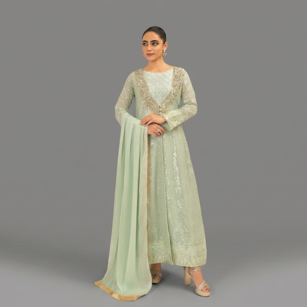 Manahil Shimmering Sea Green 3-Piece Festive Sequin Suit