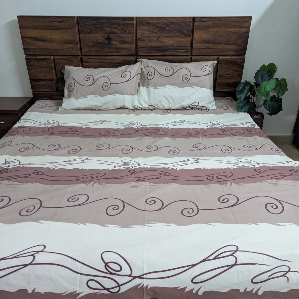 Mocha Swirl Premium Cotton Double Bedsheet With Pillow Set