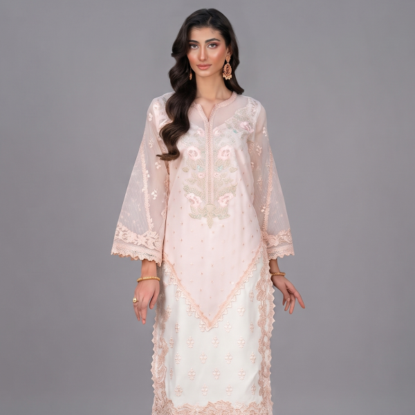 Peach Embroidered Chiffon Suit