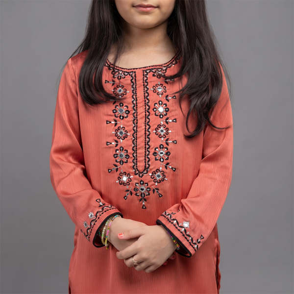 Rust Orange Embroidered Kurta & Shalwar Set