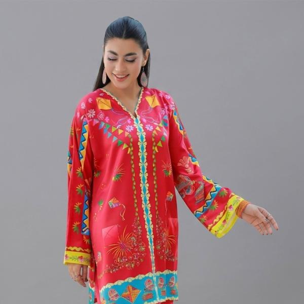 Festive Crimson Red Digital Print Co-Ord Set
