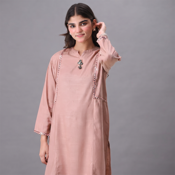 Blush Pink Minimal Embroidered Girls Suit
