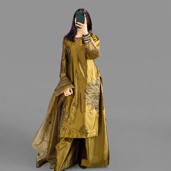 Gold Lotus Luxe Silk Suit