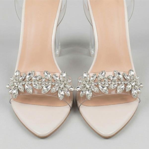 Crystal-Embellished Clear Block Heel Sandals