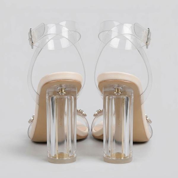 Crystal-Embellished Clear Block Heel Sandals