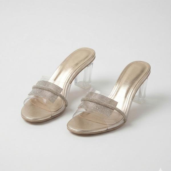 Golden Transparent Heels for Women