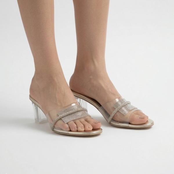 Golden Transparent Heels for Women