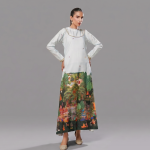 Ice Blue Digital Printed Mughal Scenery Silk Kaftan