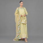 Ethereal Pistachio Green Anarkali Set with Pastel Floral Appliqué