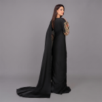 Elegant Black Satin Saree with Embellished Sleeves
