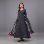 Midnight Elegance Embroidered Maxi Suit Set